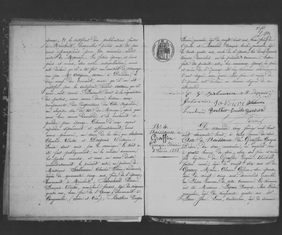 AUTHON-LA-PLAINE. Naissances, mariages, décès : registre d'état civil (1868-1874). 