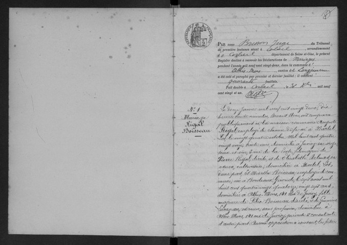 ATHIS-MONS.- Mariages : registre d'état civil (1922). 