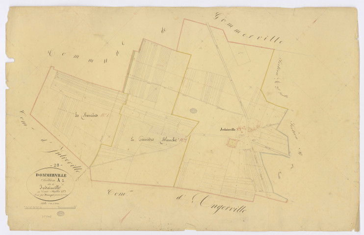 ANGERVILLE, Dommerville. - Section A1 - Jodainville, ech. 1/2000, coul., aquarelle, papier, 68x106 (1839). 