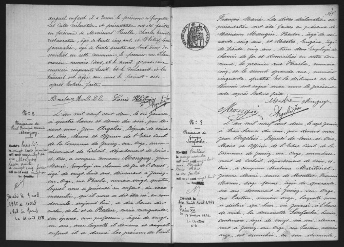 JUVISY-SUR-ORGE.- Naissances : registre d'état civil (1902). 