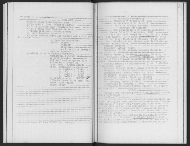 Volume 8830 : comportant les procès-verbaux de remembrement des communes d'Avrainville (sections A, B, C, D) et de Cheptainville (sections A, B, C), indiquant l'Etat civil des propriétaires, les numéros de parcelles cadastrales, leur surface et le nom des lieux-dits [97 f°].