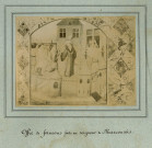 MARCOUSSIS.- Offre de faucons faite au seigneur de Marcoussis, 1876, N et B. Dim. 12 x 15 cm. [reproduction d'une enluminure]. 