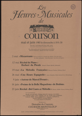 COURSON-MONTLOUP.- Les Heures Musicales de Courson, Domaine de Courson, mai-juin 1985. 