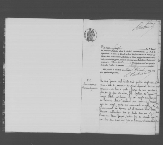 COURCOURONNES. Naissances, mariages, décès : registre d'état civil (1883-1896). 