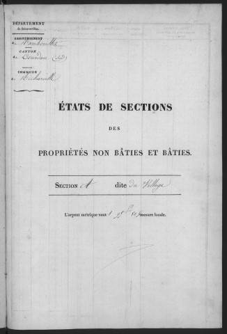 RICHARVILLE. - Etat de sections [cadastre rénové en 1932]. 