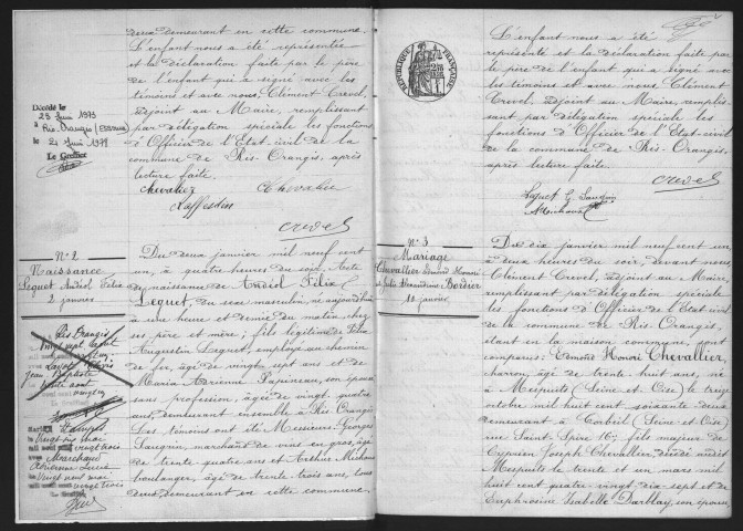 RIS-ORANGIS.- Naissances, mariages, décès : registre d'état civil (1901). 