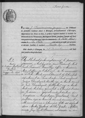 FERTE-ALAIS (la).- Naissances, mariages, décès : registre d'état civil (1899-1905). 
