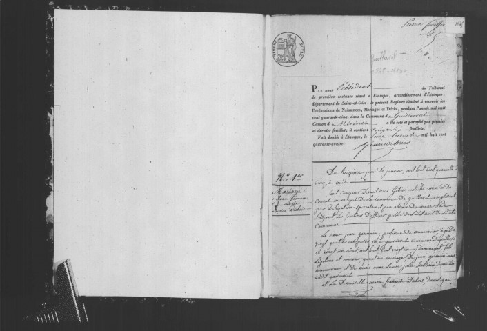 GUILLERVAL . Naissances, mariages, décès : registre d'état civil (1845-1860). 