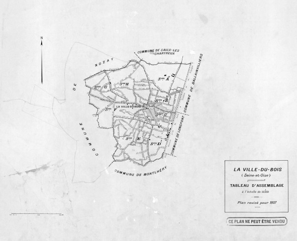 VILLE-DU-BOIS (LA). - Plan révisé pour 1937 : plan du tableau d'assemblage ; plan révisé pour 1937, à jour pour 1977 (3ème édition) : plan de la section A ; plan révisé pour 1937, à jour pour 1982 (3ème, 4ème édition) : plans des sections B, C, D, E, F, G et H. [9 plans].