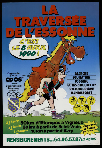 Essonne [Département]. - La traversée de l'Essonne : marche, équitation, jogging, patins à roulettes, cyclotourisme, handisports, 8 avril 1990. 