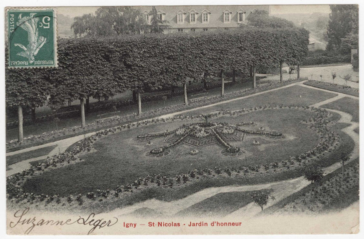 IGNY. - Etablissement Saint-Nicolas. Ecole d'horticulture, jardin d'honneur. Bréger (1908), 5 mots, 5 c, ad. 