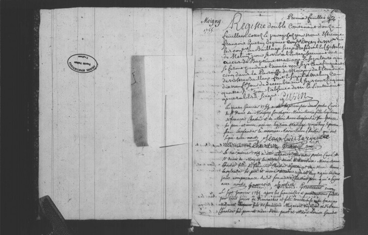 MOIGNY-SUR-ECOLE. Paroisse Saint-Denis : Baptêmes, mariages, sépultures : registre paroissial (1755-1777). 