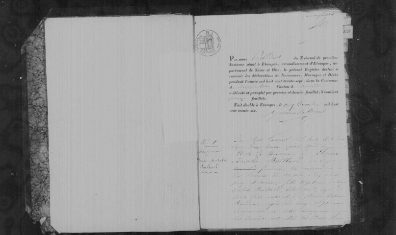BOISSY-LA-RIVIERE. Naissances, mariages, décès : registre d'état civil (1837-1860). 