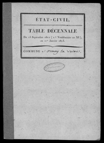 ORMOY-LA-RIVIERE. Tables décennales (1802-1902). 