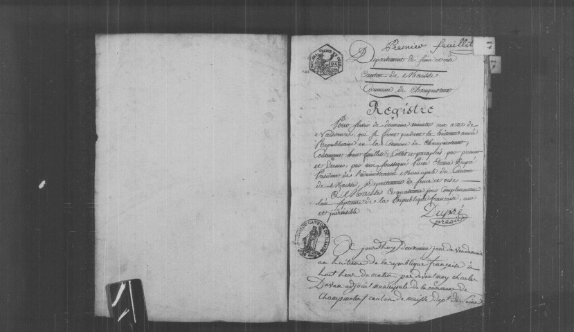 CHAMPMOTTEUX. Naissances, mariages, décès : registre d'état civil (an VIII-1817). [mariages (an VIII), voir 4E1873]. 