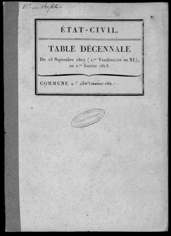 AVRAINVILLE. Tables décennales (1802-1902). 
