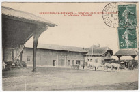 VERRIERES-LE-BUISSON. - Intérieur de la ferme d'horticulture de la Maison Vilmorin (attelage de bovins)[2 timbres à 5 centimes]. 