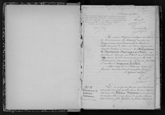 MASSY. Naissances, mariages, décès : registre d'état civil (1871-1876). 