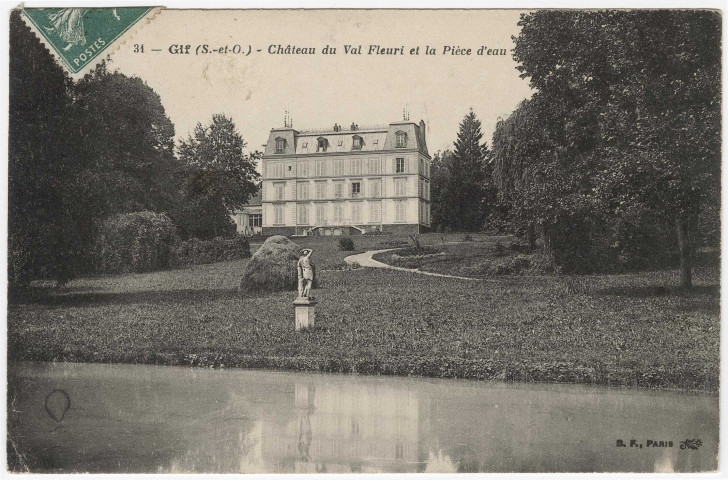 GIF-SUR-YVETTE. - Château du Val Fleuri et la pièce d'eau. Editeur B.F., 1909, timbre à 5 centimes. 