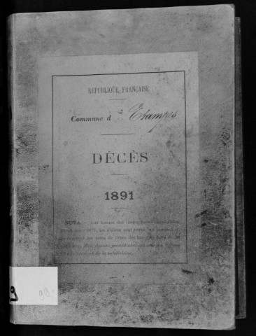 ETAMPES. Décès : registre d'état civil (1891). 