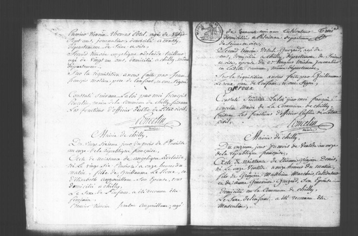 CHILLY-MAZARIN. Naissances, mariages, décès : registre d'état civil (an XI-1818). 