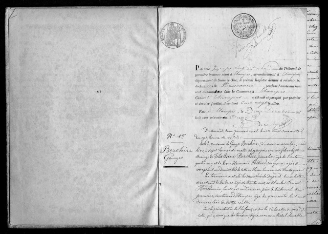 ETAMPES. Naissances : registre d'état civil (1872). 
