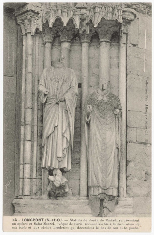 LONGPONT-SUR-ORGE. - Basilique. Statues du portail (à droite). Edition Seine-et-Oise artistique et pittoresque. 