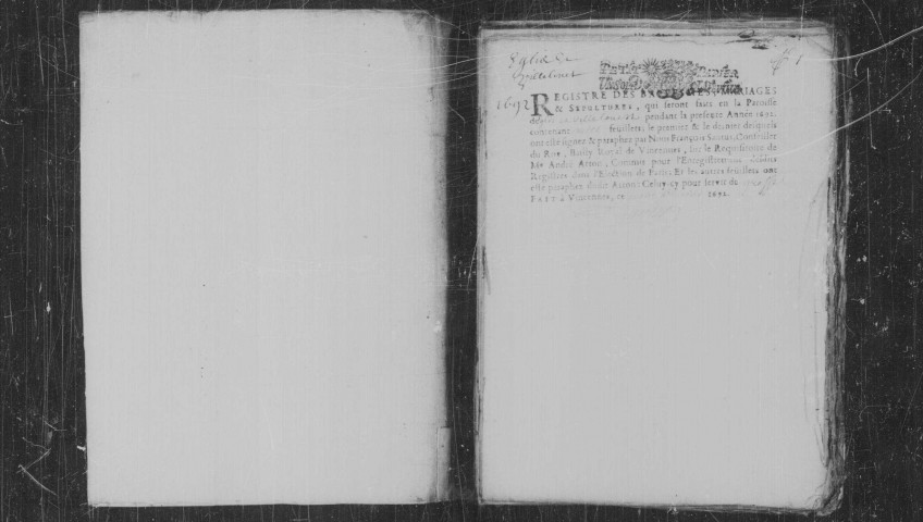 EGLY. Paroisse Saint-Pierre : Baptêmes, mariages, sépultures : registre paroissial (1692-1743). [Lacunes : B.M.S. (1712-1717, 1727-1736)]. 