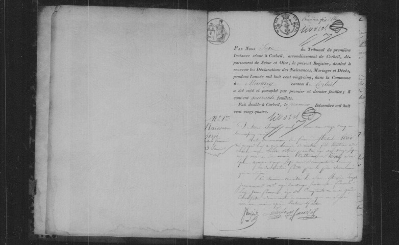 MENNECY. Naissances, mariages, décès : registre d'état civil (1825-1831). 