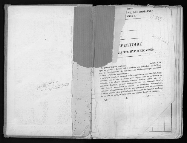 Conservation des hypothèques de CORBEIL. - Répertoire des formalités hypothécaires, volume n° 255 : A-Z (registre ouvert vers 1870). 