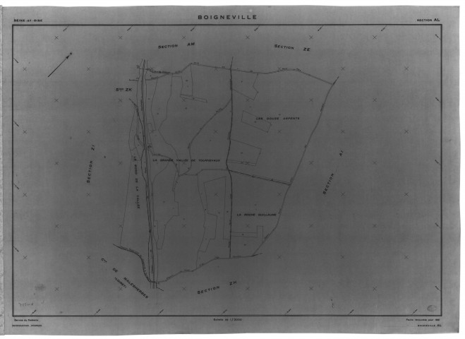 BOIGNEVILLE .- Cadastre révisé pour 1961 : plans de la section AE, section AL, section AM, section ZA, section ZB, section ZC, section ZH, section ZI, section ZL, section ZM, section ZN, section ZO, section ZP, section ZR 1ère feuille, idem 2ème feuille, [15 plans]. 