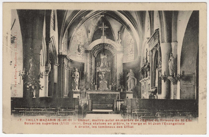 CHILLY-MAZARIN. - Choeur, maître-autel en marbre de l'église du prieuré de Saint-Eloi. Collection Paul Allorge. 