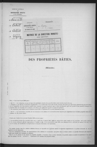 TIGERY. - Matrice des propriétés bâties [cadastre rénové en 1933]. 