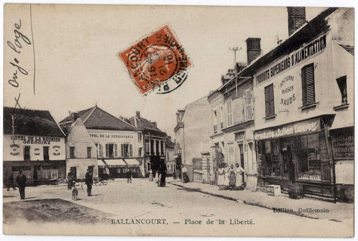 BALLANCOURT-SUR-ESSONNE. - Place de la Liberté, Guillemain, 1916, 14 lignes, 10 c, ad. 