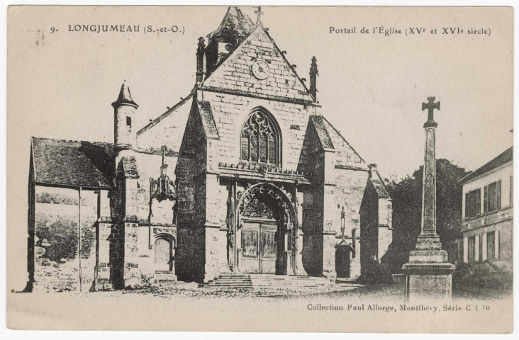 LONGJUMEAU. - L'église et son portail (XVe et XVIe siècle). Edition Seine-et-Oise artistique et pittoresque, collection Paul Allorge, dessin. 