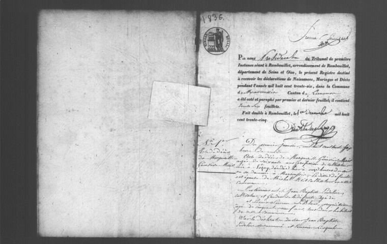 MARCOUSSIS. Naissances, mariages, décès : registre d'état civil (1836-1841). 