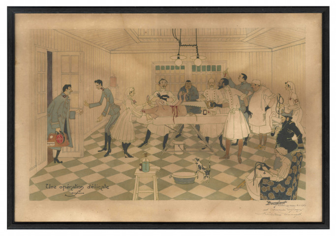 "Une opération délicate", 1915, dessin couleur.