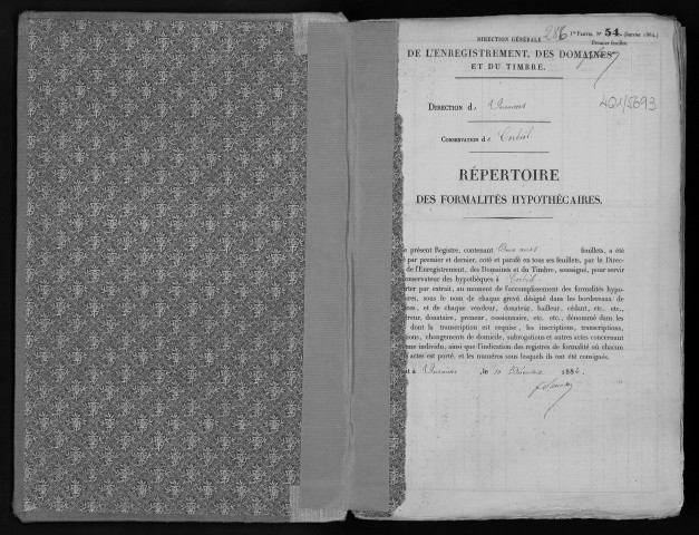 Conservation des hypothèques de CORBEIL. - Répertoire des formalités hypothécaires, volume n° 286 : A-Z (registre ouvert en 1884). 