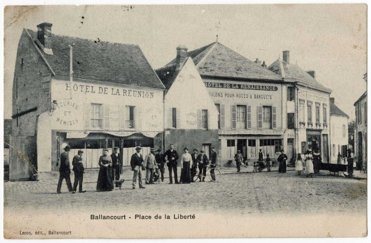 BALLANCOURT-SUR-ESSONNE. - Place de la Liberté, Lecoq, 1905, 6 mots, 10 c, ad. 