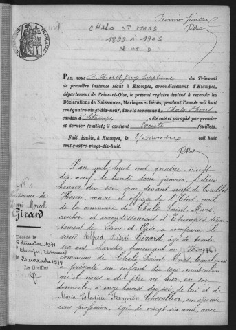 CHALO-SAINT-MARS.- Naissances, mariages, décès : registre d'état civil (1899-1905). 