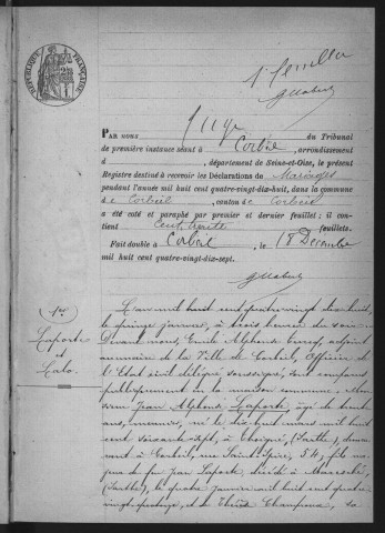 CORBEIL.- Mariages : registre d'état civil (1898). 