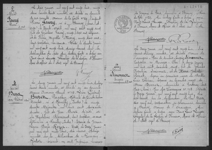 BRUNOY.- Décès : registre d'état civil (1928). 