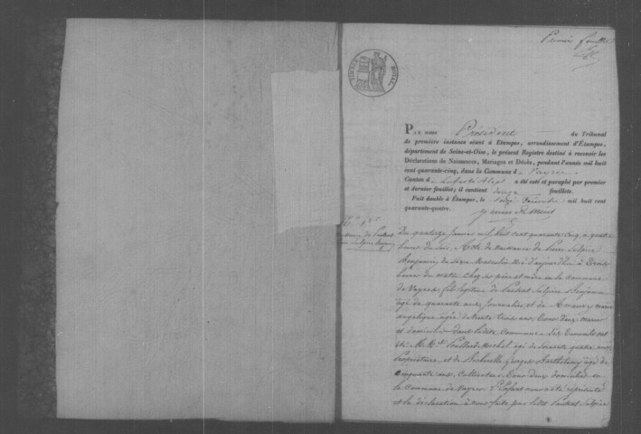 VAYRES-SUR-ESSONNE. Naissances, mariages, décès : registre d'état civil (1845-1860). 