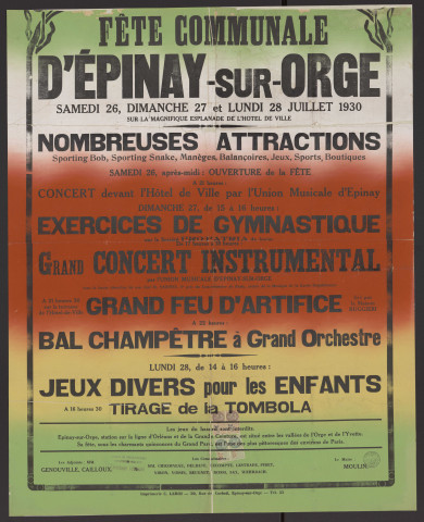 EPINAY-SUR-ORGE. - Fête communale d'Epinay-sur-Orge, 26 juillet-28 juillet 1930. 