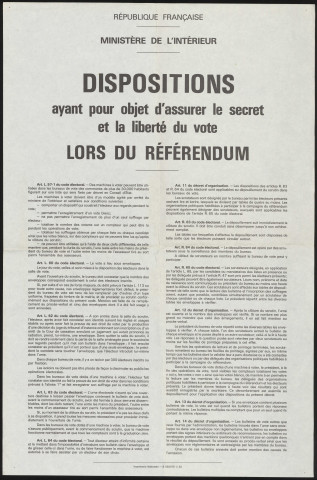 Essonne [préfecture]. - Dispositions ayant pour objet d'assurer le secret et la liberté du vote lors du référendum, 5 octobre 1988. 