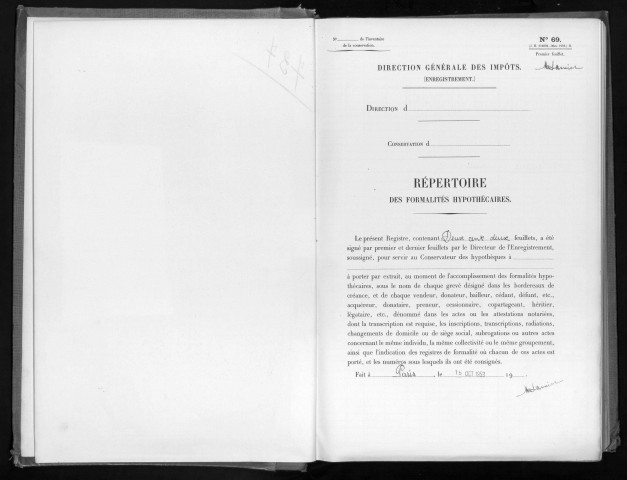 Conservation des hypothèques de CORBEIL. - Répertoire des formalités hypothécaires, volume n° 737 : A-Z (registre ouvert en 1953). 