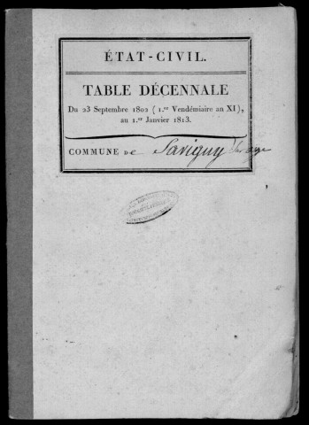 SAVIGNY-SUR-ORGE. Tables décennales (1802-1902). 