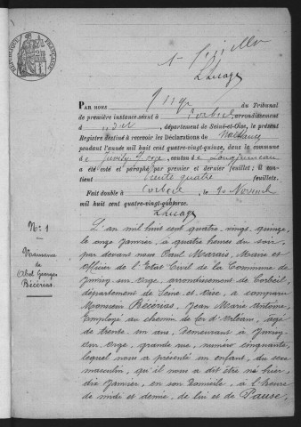 JUVISY-SUR-ORGE.- Naissances : registre d'état civil (1895-1898). 
