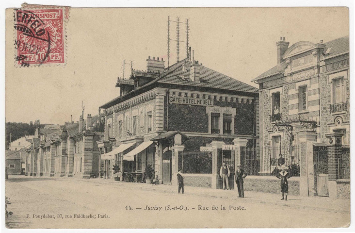 JUVISY-SUR-ORGE. - Rue de la Poste. Pouydebat (1906), 9 lignes, 2x10 c, ad. 