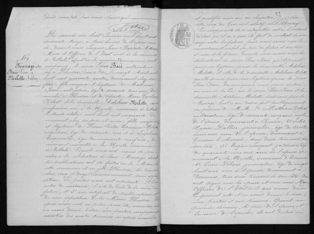 VILLABE. Naissances, mariages, décès : registre d'état civil (1873-1882). 